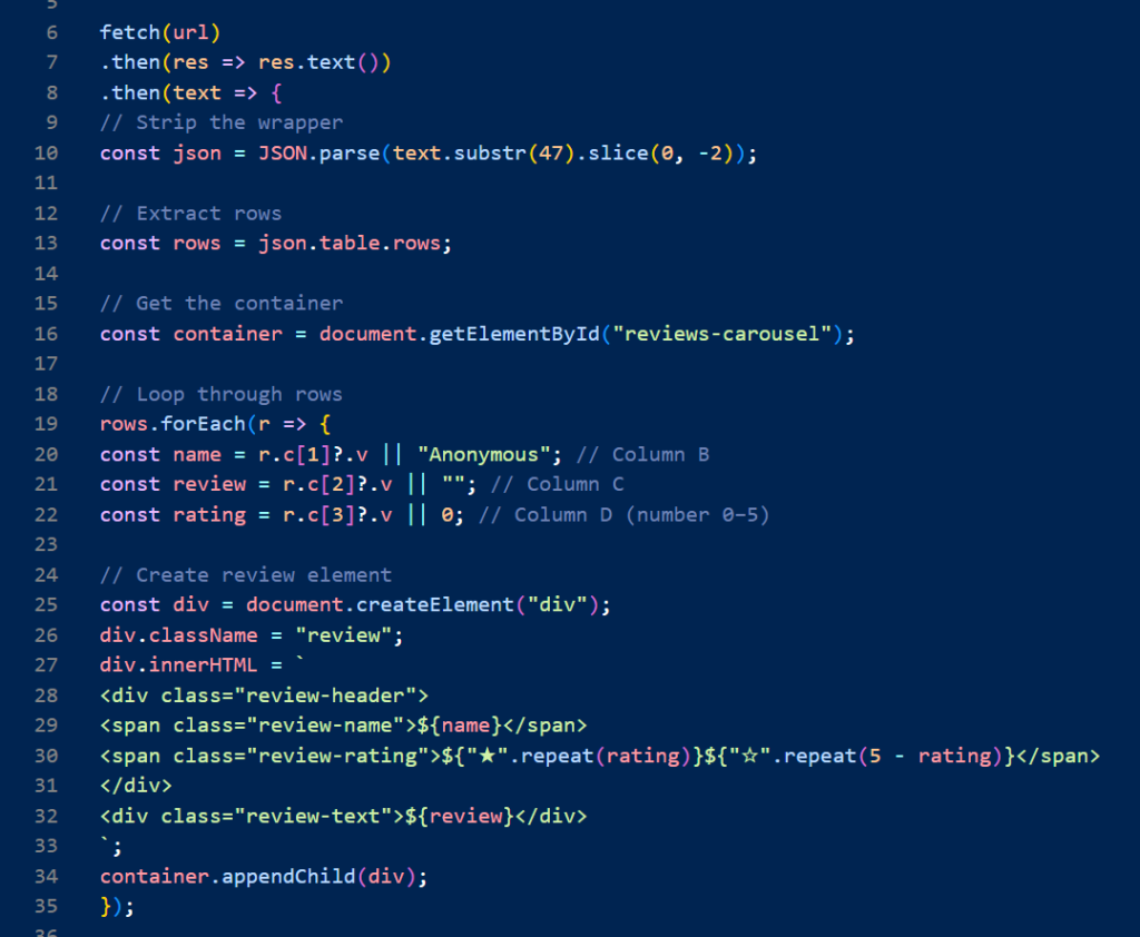 example code of a site